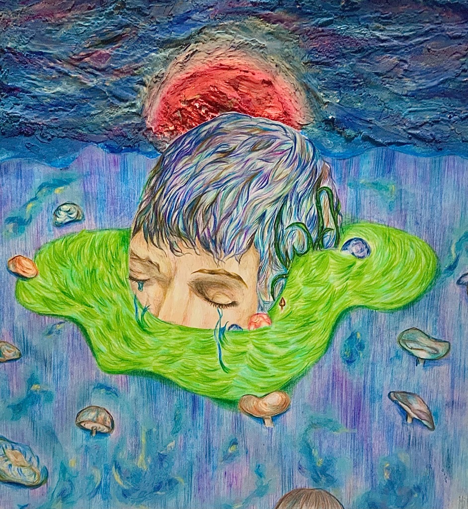 Tears — face in green pool